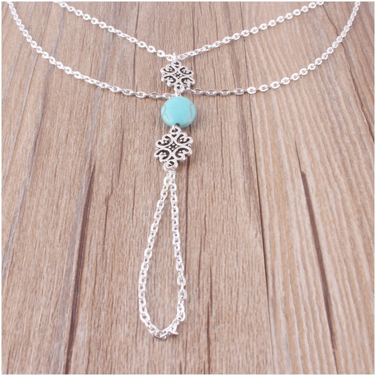 Bohemian Style Fashion Women Ankle Foot Chain Link Toe Rings Turquoise Foot Decoration-1