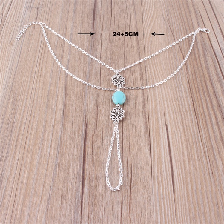 Bohemian Style Fashion Women Ankle Foot Chain Link Toe Rings Turquoise Foot Decoration-2