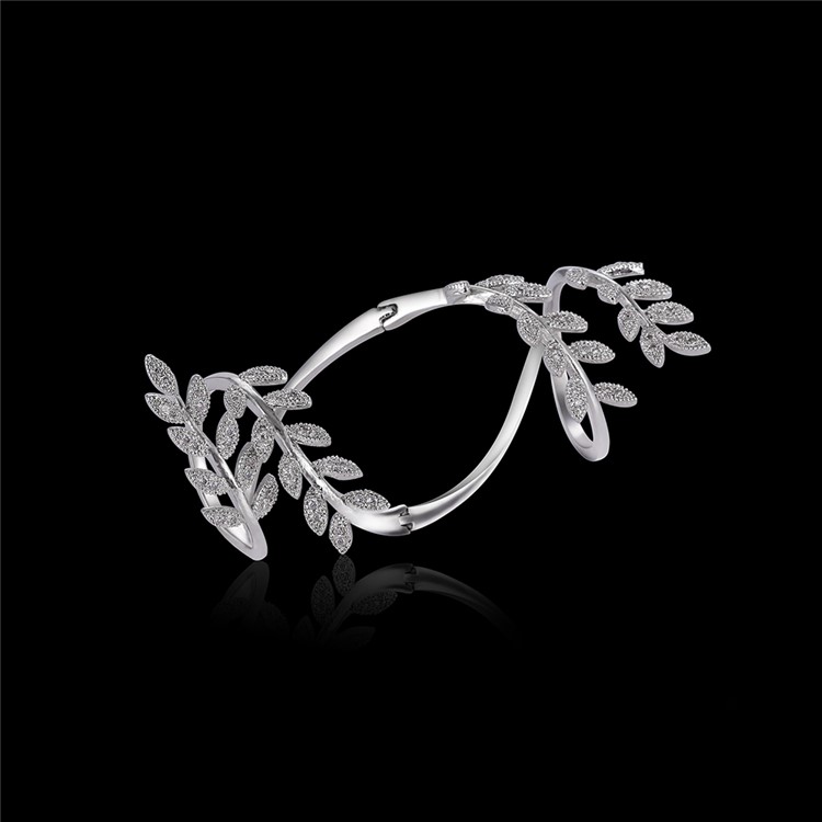 Leaf Shape Platinum Plated Women's Zirconia Engagement Ring - Diameter: 19mm-2