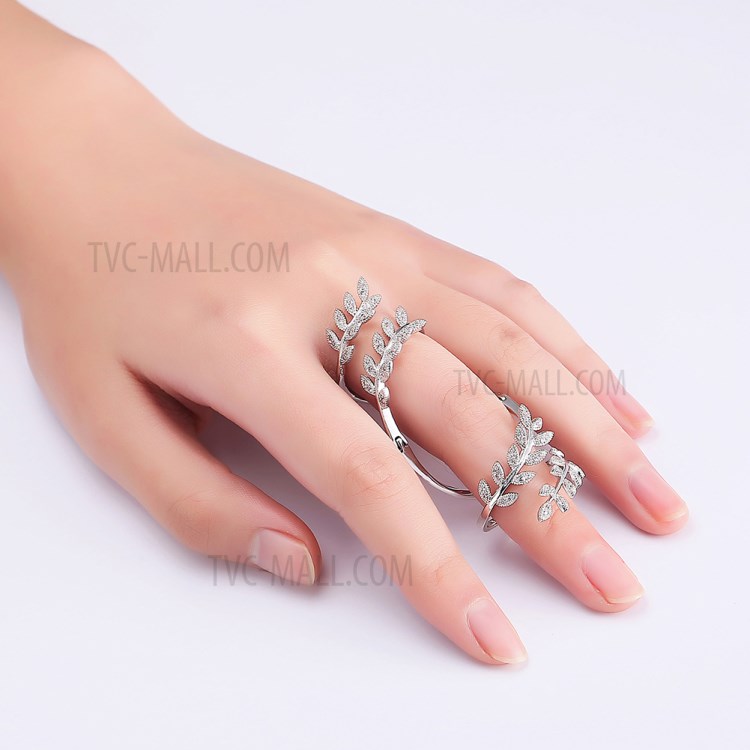Leaf Shape Platinum Plated Women's Zirconia Engagement Ring - Diameter: 19mm-6