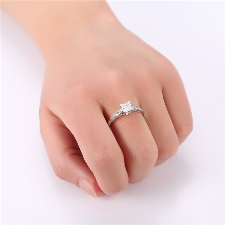 Platinum Plated Zirconia Engagement Ring for Women - Diameter: 16mm-7