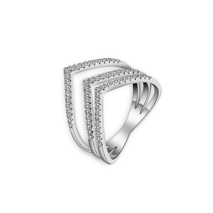 Silver Plated Geometric Pattern Women's Zirconia Wedding Ring - Diameter: 16mm-1