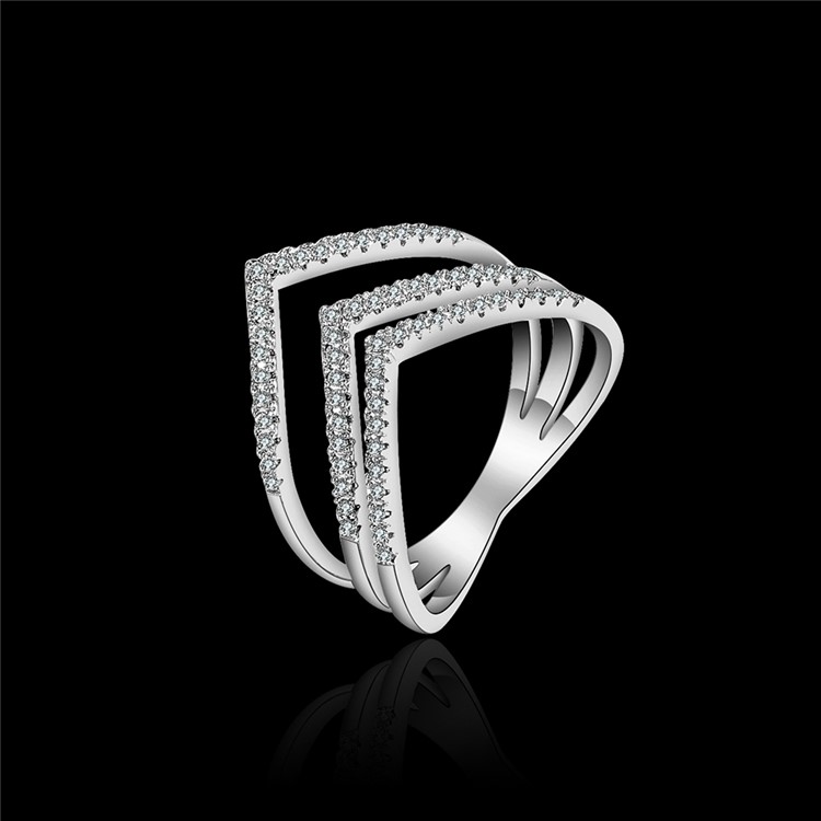 Silver Plated Geometric Pattern Women's Zirconia Wedding Ring - Diameter: 16mm-2