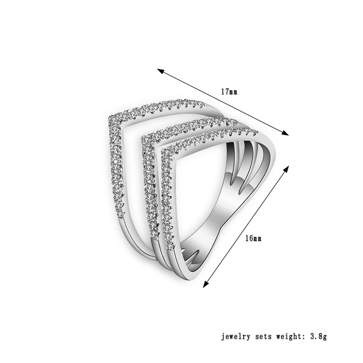 Silver Plated Geometric Pattern Women's Zirconia Wedding Ring - Diameter: 16mm-3