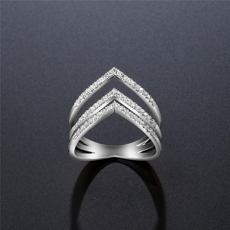 Silver Plated Geometric Pattern Women's Zirconia Wedding Ring - Diameter: 16mm-4