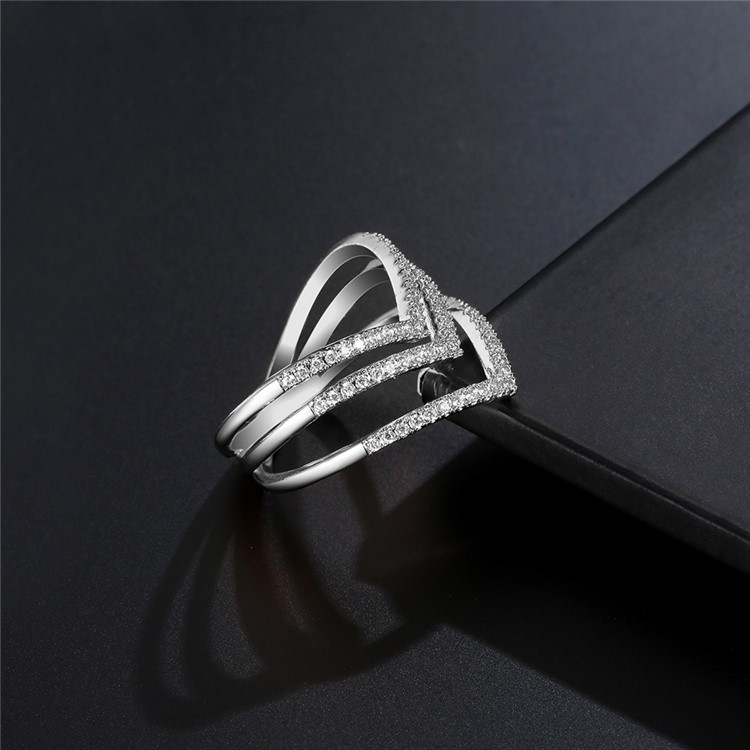 Silver Plated Geometric Pattern Women's Zirconia Wedding Ring - Diameter: 16mm-5