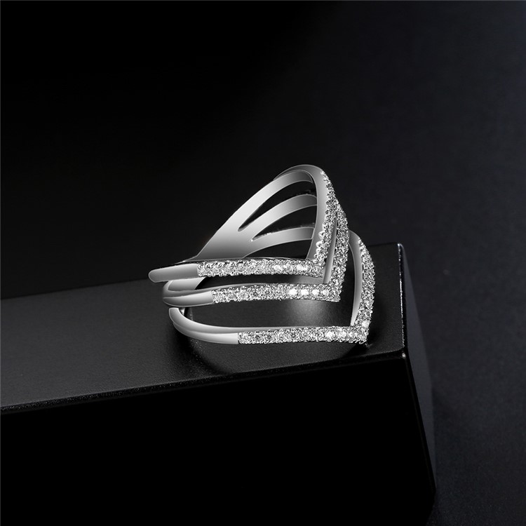 Silver Plated Geometric Pattern Women's Zirconia Wedding Ring - Diameter: 16mm-6