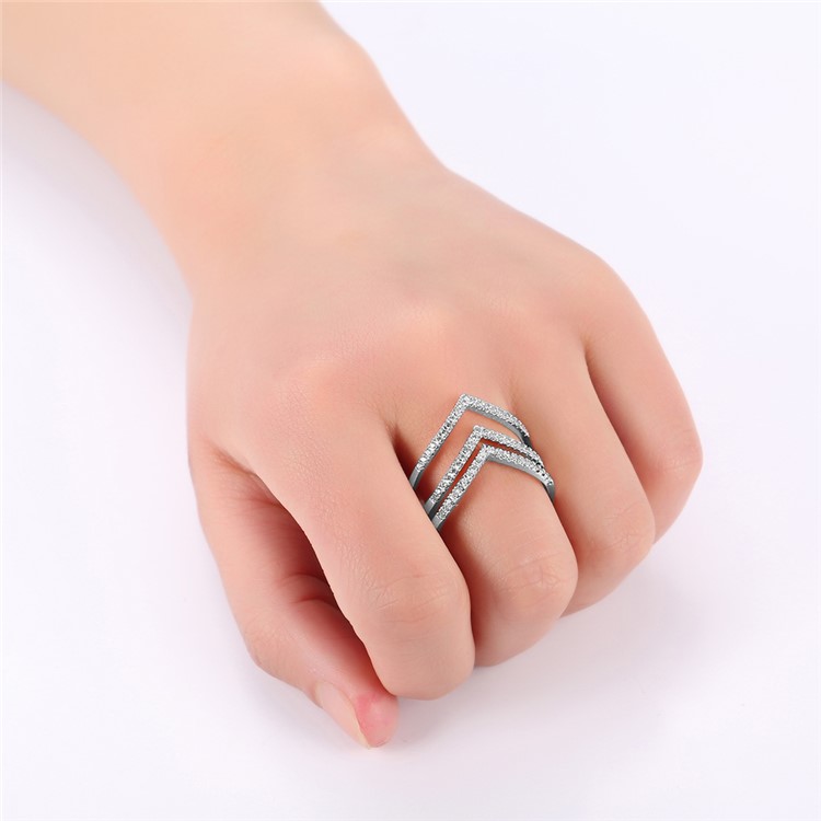 Silver Plated Geometric Pattern Women's Zirconia Wedding Ring - Diameter: 16mm-7