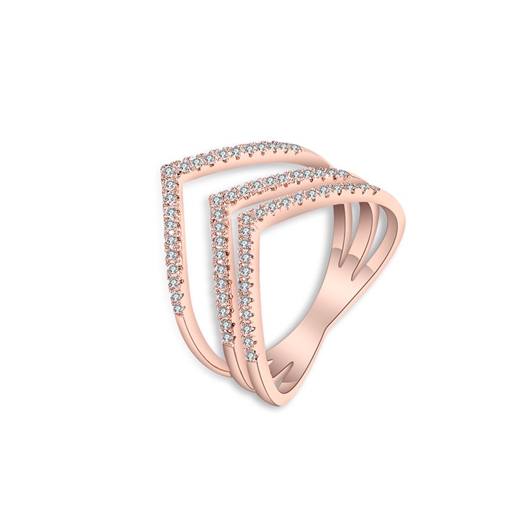 Rose Gold Plated Geometric Pattern Fashion Women Zirconia Wedding Ring - Diameter: 18mm-1
