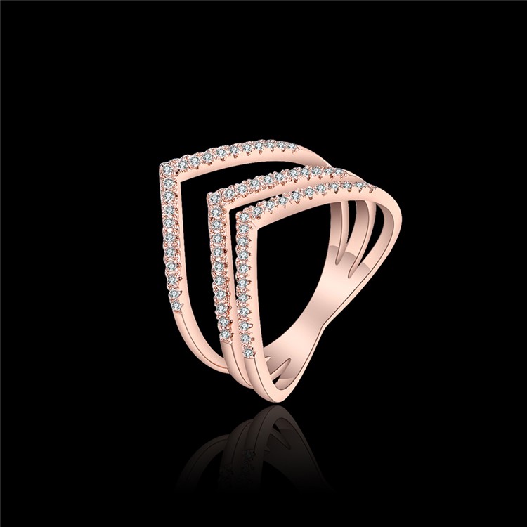 Rose Gold Plated Geometric Pattern Fashion Women Zirconia Wedding Ring - Diameter: 18mm-2