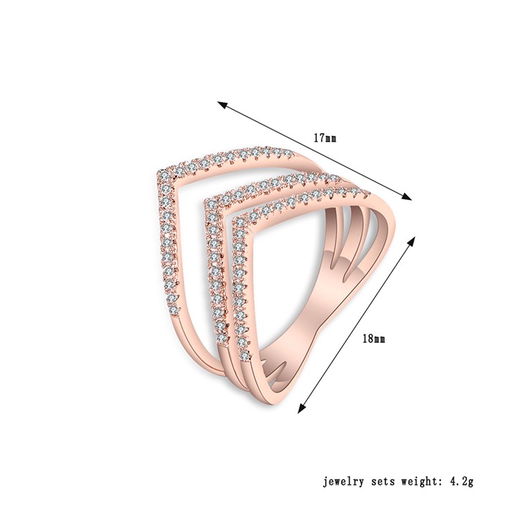 Rose Gold Plated Geometric Pattern Fashion Women Zirconia Wedding Ring - Diameter: 18mm-3