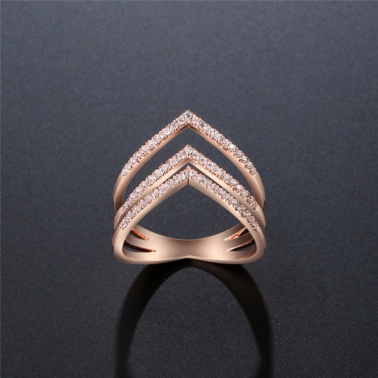 Rose Gold Plated Geometric Pattern Fashion Women Zirconia Wedding Ring - Diameter: 18mm-4