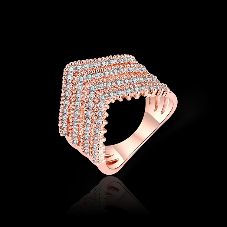 Rose Gold Plated Fashion Women Zirconia Wedding Ring - Diameter: 16mm-2