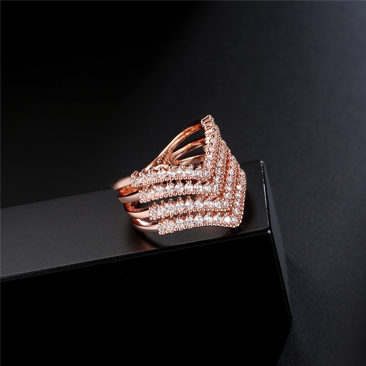 Rose Gold Plated Fashion Women Zirconia Wedding Ring - Diameter: 16mm-6