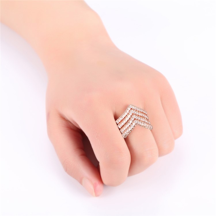 Rose Gold Plated Fashion Women Zirconia Wedding Ring - Diameter: 16mm-7