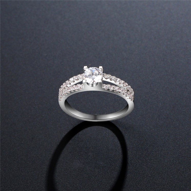 Platinum Plated Fashionable Copper + Zircon Ring - Size: 16mm-4