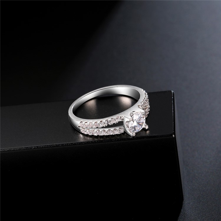 Platinum Plated Fashionable Copper + Zircon Ring - Size: 16mm-6