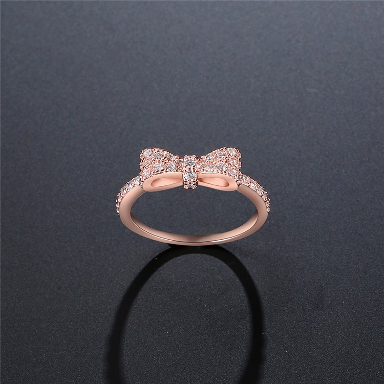 Fashionable Copper + Zircon Bowknot Patterned Ring - Size: 16mm-4