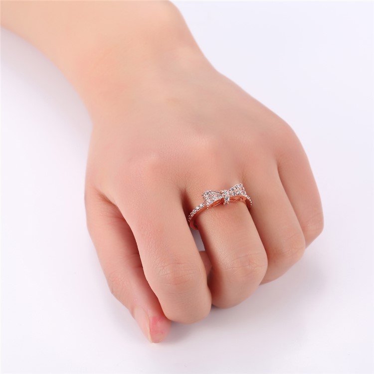 Fashionable Copper + Zircon Bowknot Patterned Ring - Size: 16mm-7