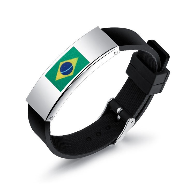 Silicone + Steel Country Flag Men Wristband World Cup Accessories - Brazilian Flag-1