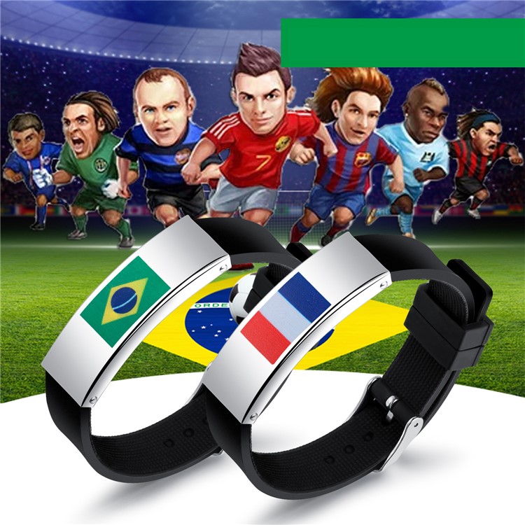 Silicone + Steel Country Flag Men Wristband World Cup Accessories - Brazilian Flag-2