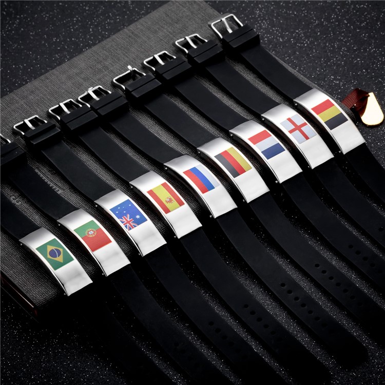 Silicone + Steel Country Flag Men Wristband World Cup Accessories - Brazilian Flag-3