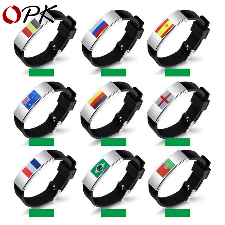 Silicone + Steel Country Flag Men Wristband World Cup Accessories - Brazilian Flag-4