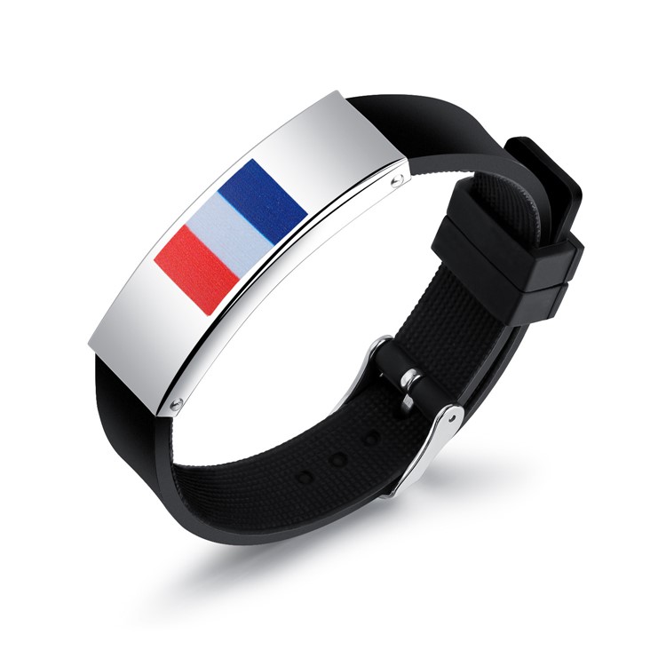 Silicone + Steel Country Flag Men Wrist Band World Cup Accessories - French Flag-1