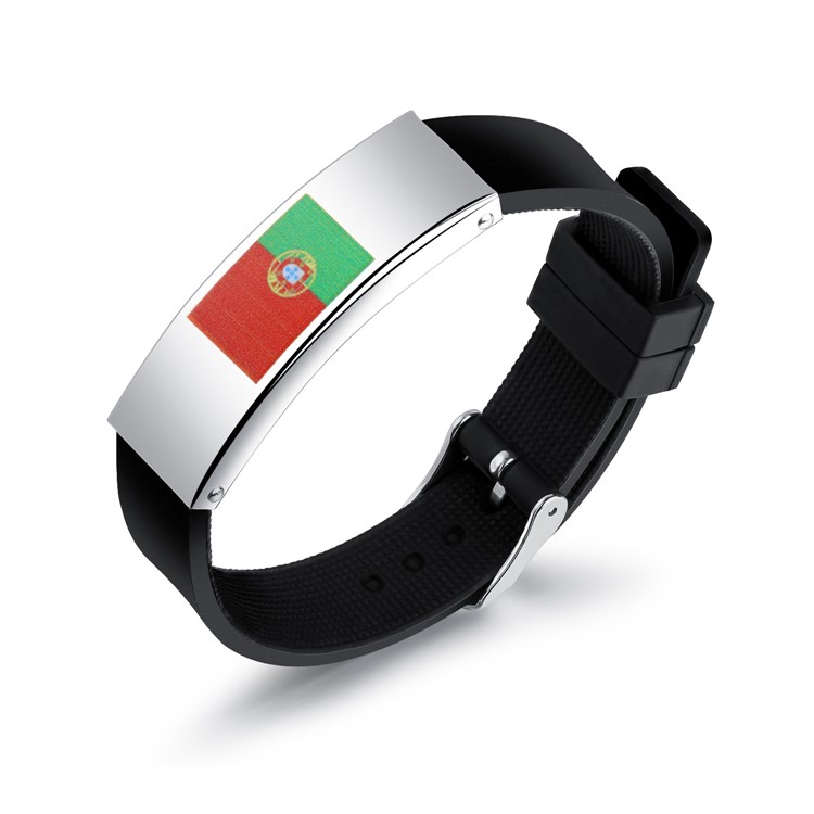 Silicone + Steel Country Flag Men Sport Band World Cup Accessories - Flag of Portugal-1