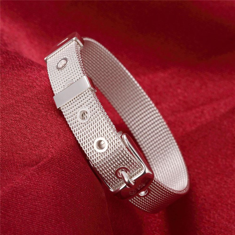 10mm WatchBand Style Silver Plated Mesh Bracelet Chain-4