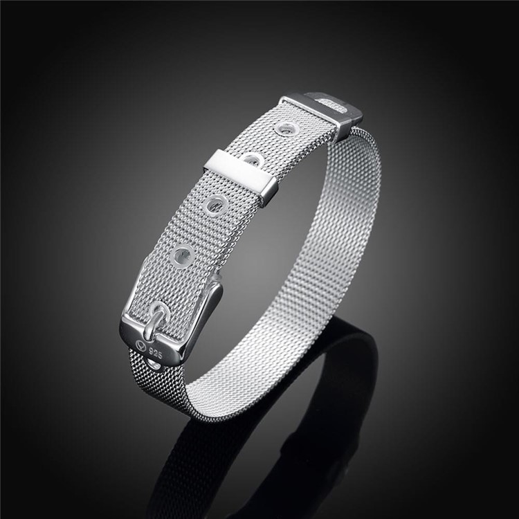 10mm WatchBand Style Silver Plated Mesh Bracelet Chain-5
