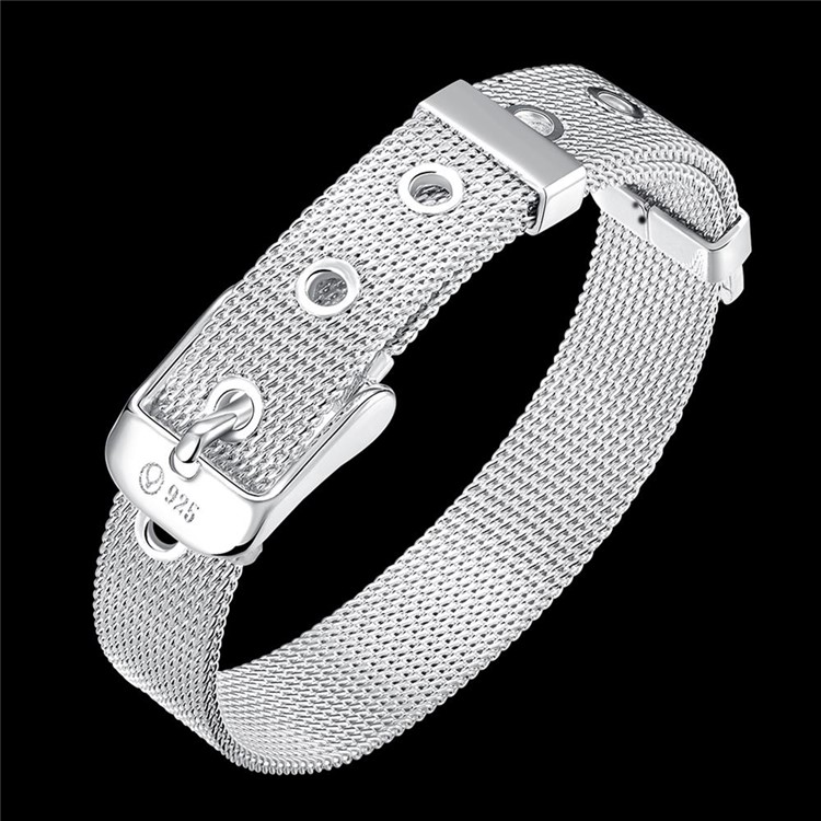 10mm WatchBand Style Silver Plated Mesh Bracelet Chain-7
