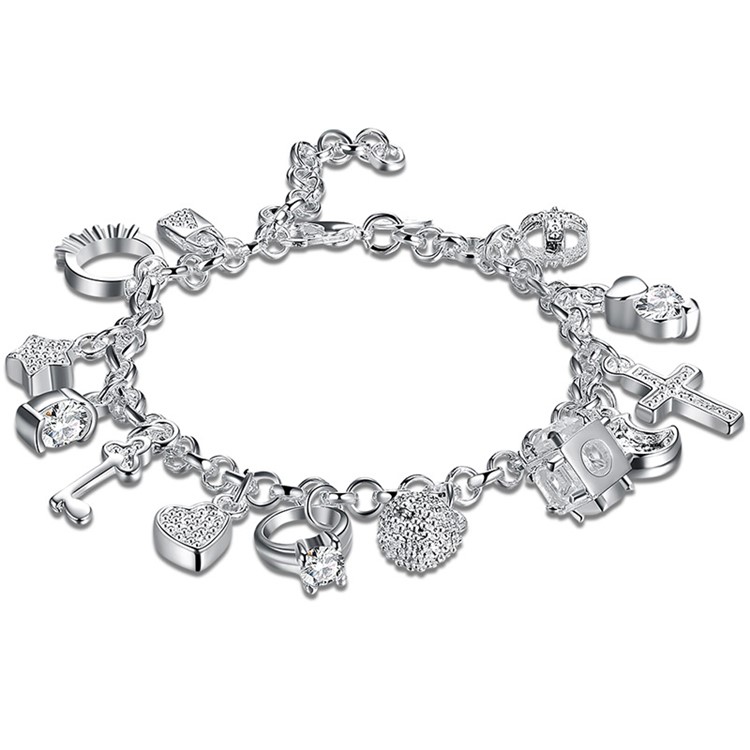 Classic Fashion Silver Plated 13 Hanging Ornaments Bracelets-1