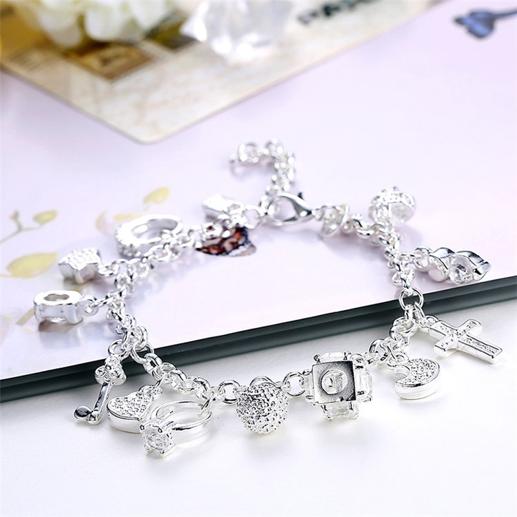 Classic Fashion Silver Plated 13 Hanging Ornaments Bracelets-4