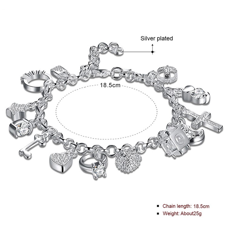 Classic Fashion Silver Plated 13 Hanging Ornaments Bracelets-6