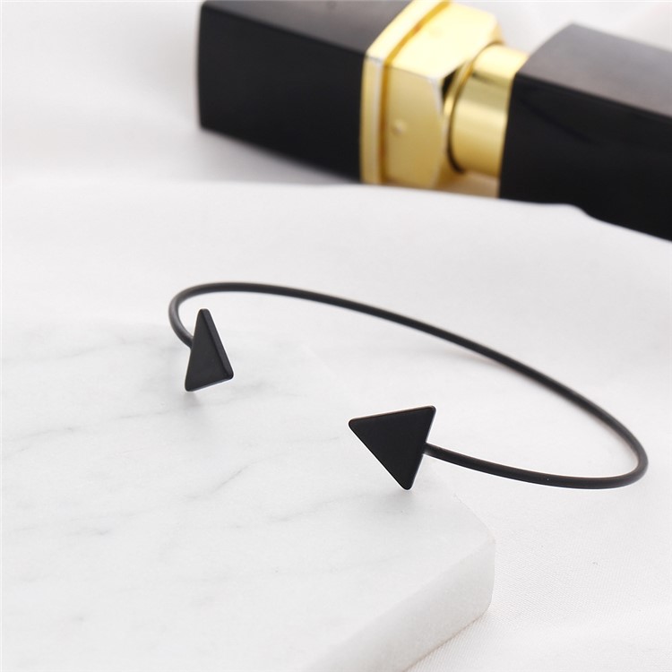 Fashion Double Triangle Bracelet Open Round Party Bangle - Black-1