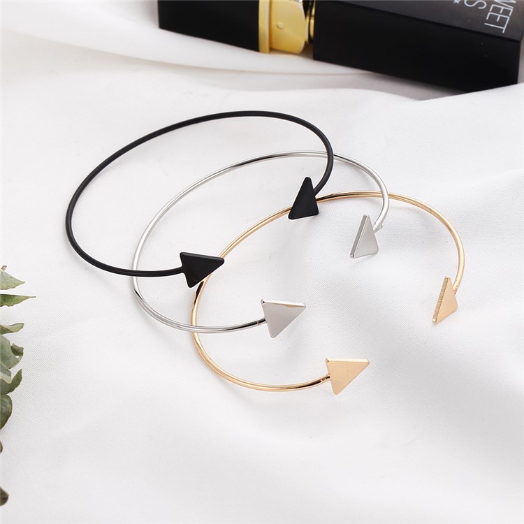Fashion Double Triangle Bracelet Open Round Party Bangle - Black-2