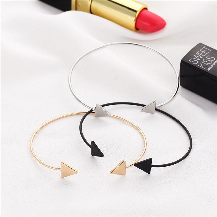 Fashion Double Triangle Bracelet Open Round Party Bangle - Black-3