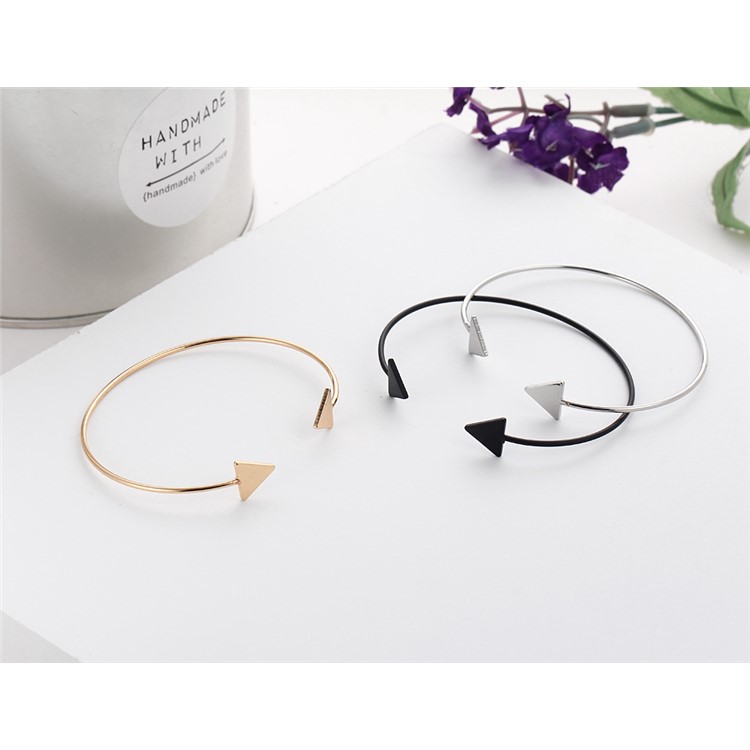 Fashion Double Triangle Bracelet Open Round Party Bangle - Black-4