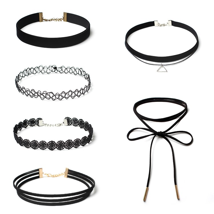 6Pcs/Set European Style Gothic Neckband Choker Necklace Combination Set - Black / Style A-1