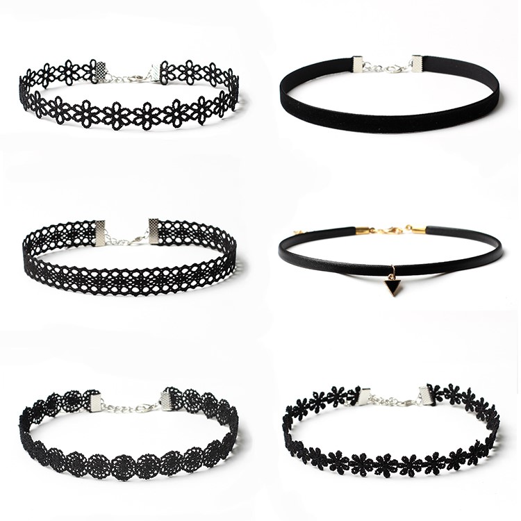 6Pcs/Set European Style Gothic Neckband Choker Necklace Combination Set - Black / Style B-1