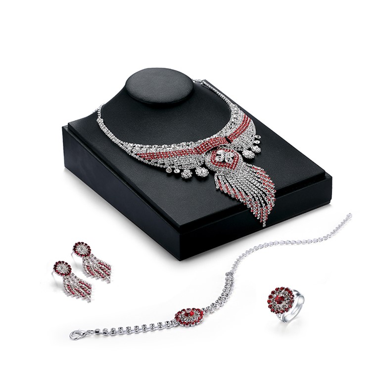 Bling Diamonds Tassel Chain Necklace Bracelet Earrings Ring Set for Women - Style A-2