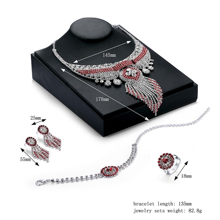 Bling Diamonds Tassel Chain Necklace Bracelet Earrings Ring Set for Women - Style A-3