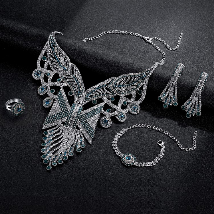 Fashion Rhinestone Wedding Jewelry Set Necklace Earrings Bracelet Ring Set-1