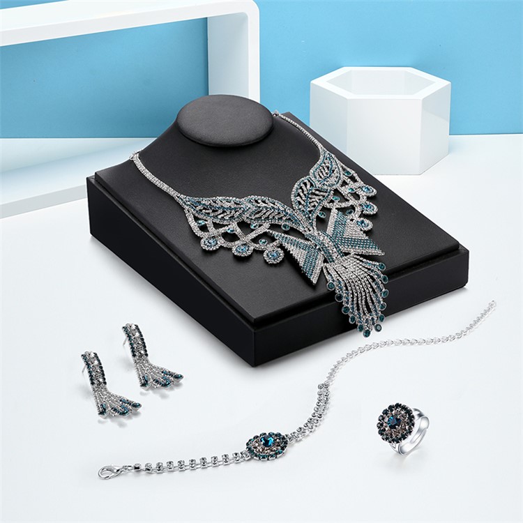 Fashion Rhinestone Wedding Jewelry Set Necklace Earrings Bracelet Ring Set-2