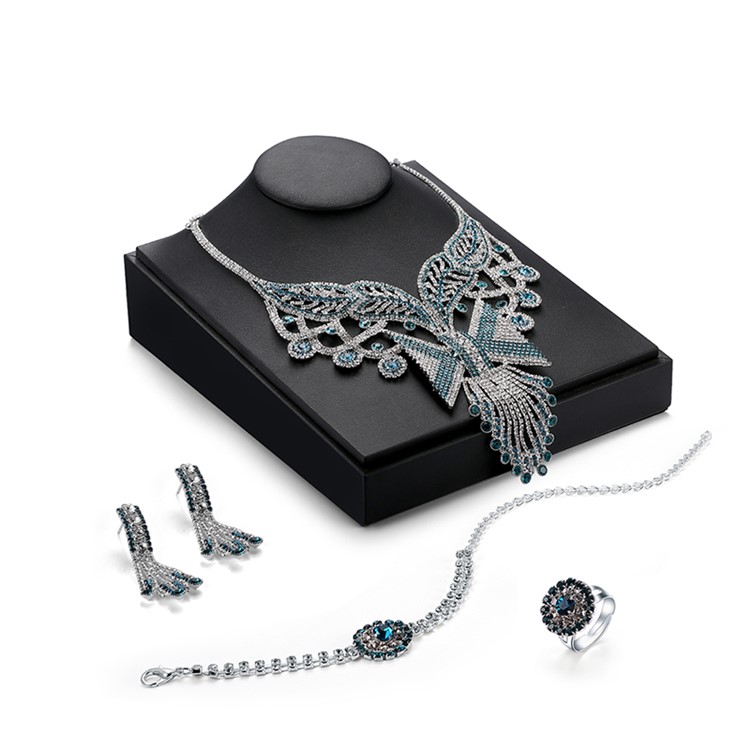 Fashion Rhinestone Wedding Jewelry Set Necklace Earrings Bracelet Ring Set-3