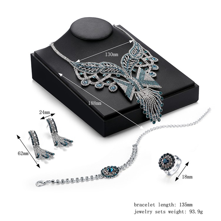 Fashion Rhinestone Wedding Jewelry Set Necklace Earrings Bracelet Ring Set-4
