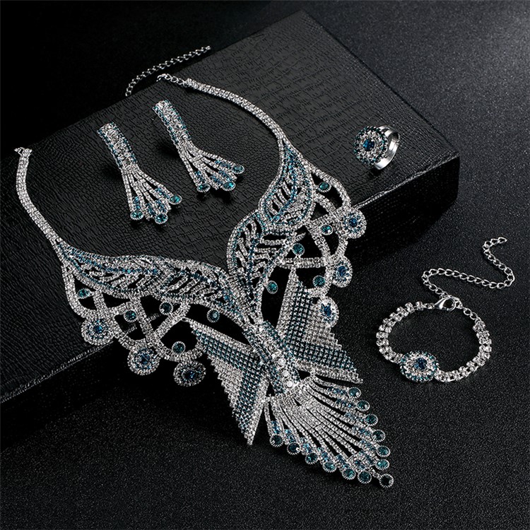 Fashion Rhinestone Wedding Jewelry Set Necklace Earrings Bracelet Ring Set-5