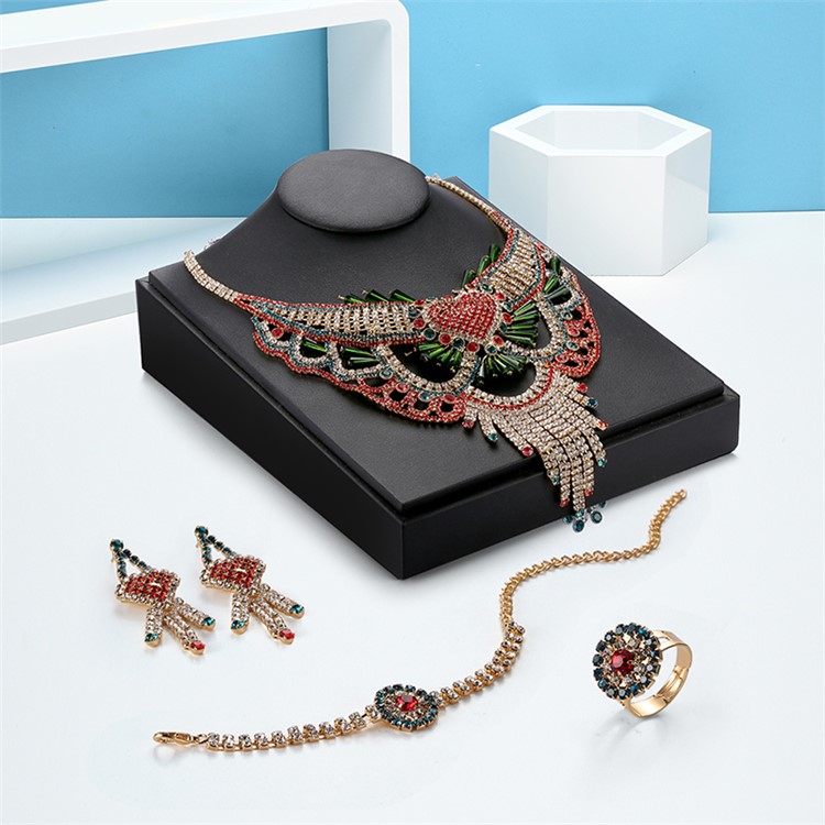 Women's Luxurious Sparkling Diamonds Chain Necklace Bracelet Earrings Ring Set - Style A-1