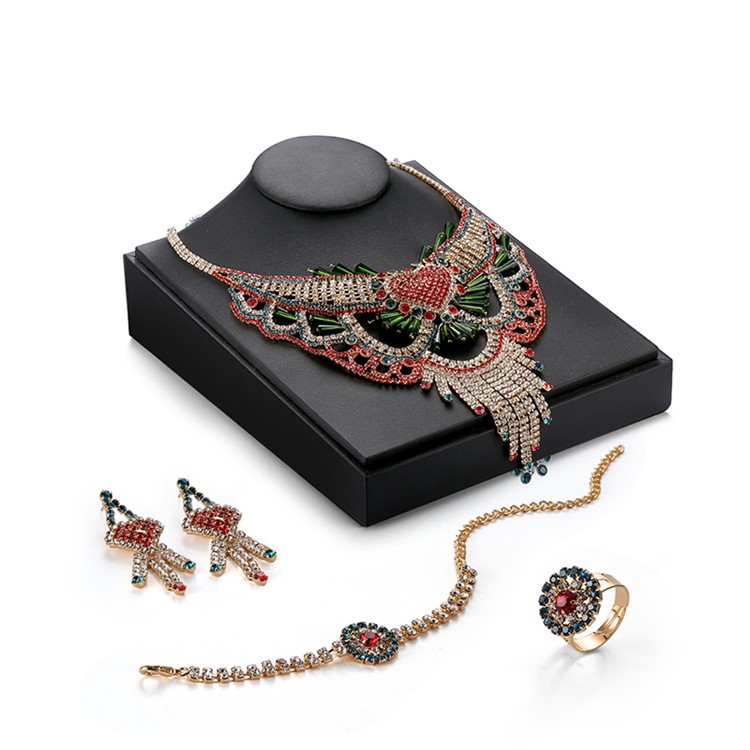 Women's Luxurious Sparkling Diamonds Chain Necklace Bracelet Earrings Ring Set - Style A-2